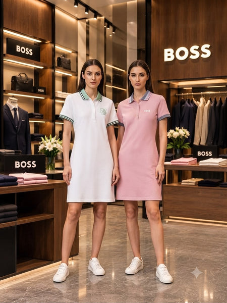 Premium Exclusive White Contrast Collar Polo Dress