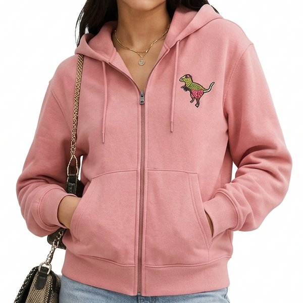 Premium Exclusive Soft Dinosaur Embroidered Zip Hoodie