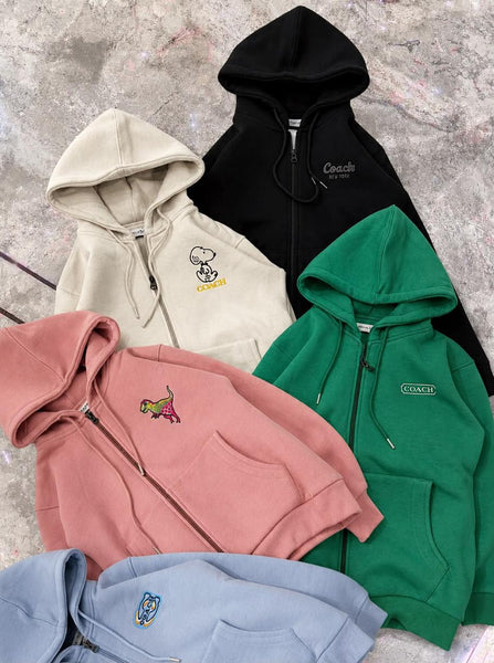 Premium Exclusive Soft Dinosaur Embroidered Zip Hoodie