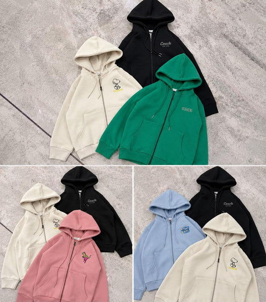 Premium Exclusive Soft Dinosaur Embroidered Zip Hoodie