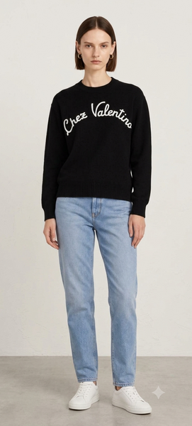 Premium Exclusive Soft Script Embroidered Crew-Neck Pullover