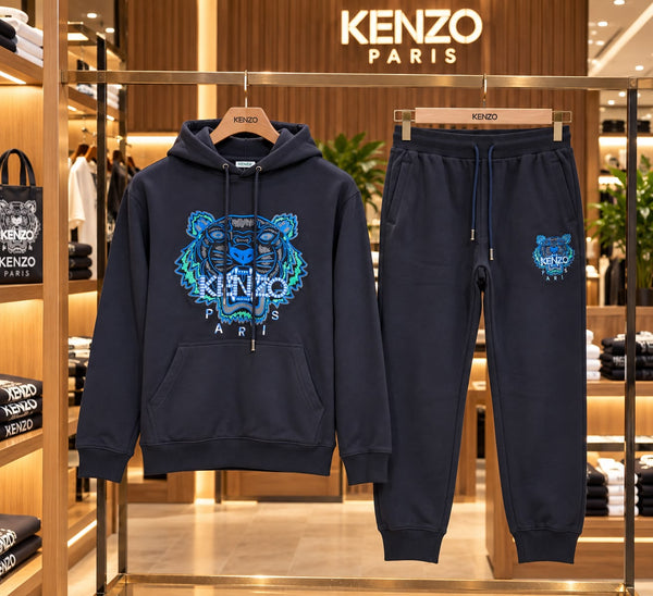 Premium Exclusive High-End Authentic Navy Tracksuit Set with Bold Embroidered Tiger Graphic