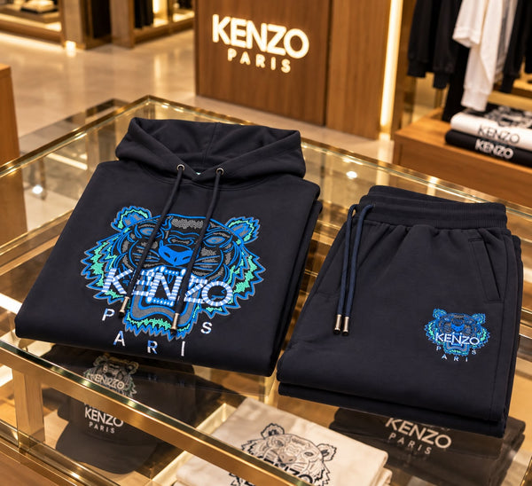 Premium Exclusive High-End Authentic Navy Tracksuit Set with Bold Embroidered Tiger Graphic