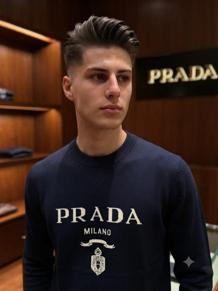 Premium Exclusive High-End Authentic Navy Crew-Neck Pullover with Classic Emblem Print