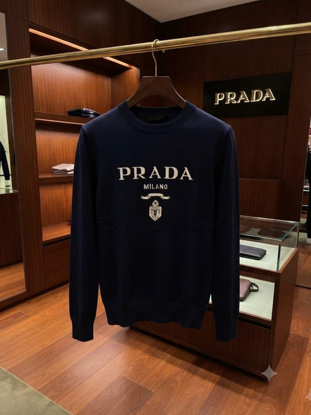 Premium Exclusive High-End Authentic Navy Crew-Neck Pullover with Classic Emblem Print