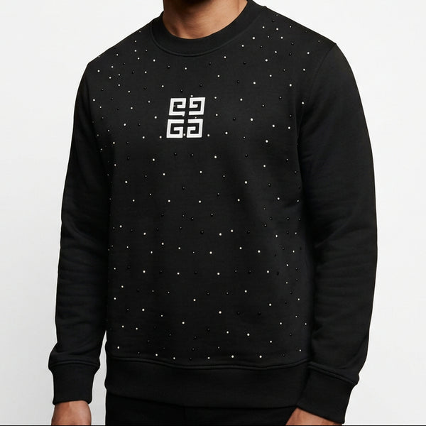 Premium Exclusive High-End Authentic Black Studded Crew-Neck Sweatshirt