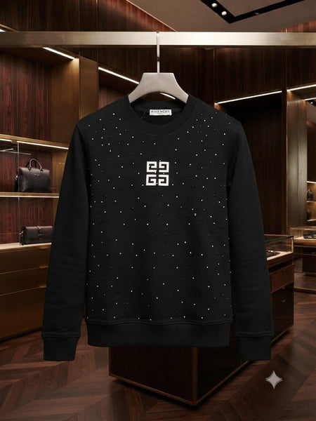 Premium Exclusive High-End Authentic Black Studded Crew-Neck Sweatshirt