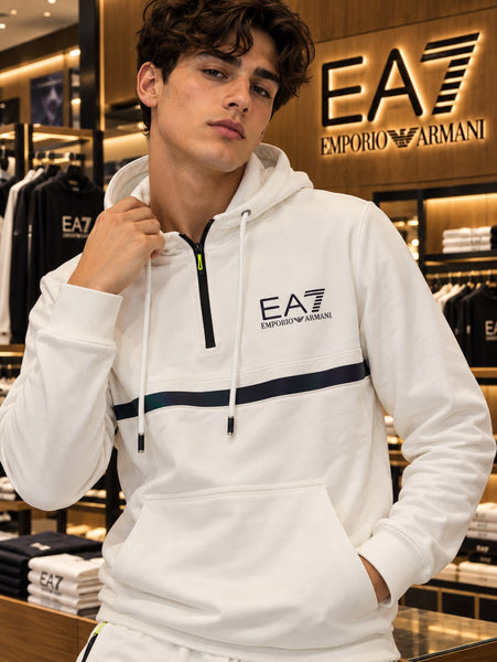 Premium Exclusive High-End Authentic White Tracksuit Set with Contrast Stripe Detail