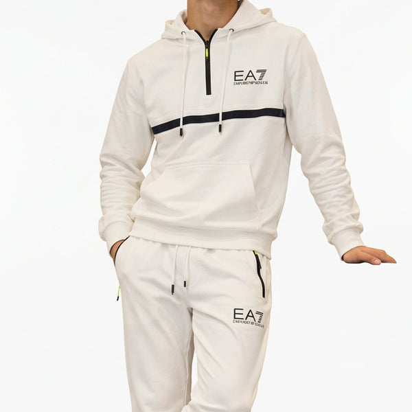 Premium Exclusive High-End Authentic White Tracksuit Set with Contrast Stripe Detail