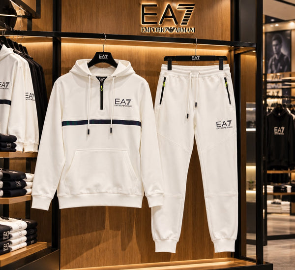 Premium Exclusive High-End Authentic White Tracksuit Set with Contrast Stripe Detail