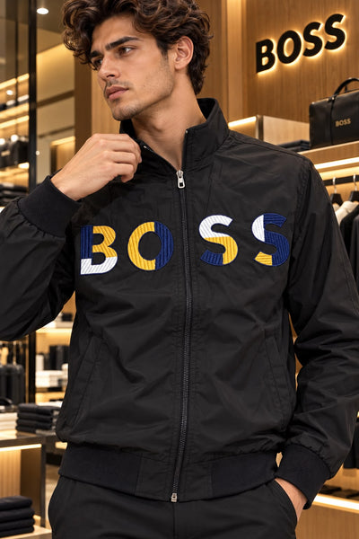 Premium Exclusive High-End Authentic Black Windcheater Jacket with Bold Embroidered Lettering