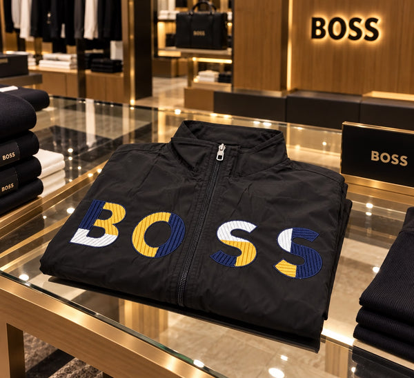 Premium Exclusive High-End Authentic Black Windcheater Jacket with Bold Embroidered Lettering