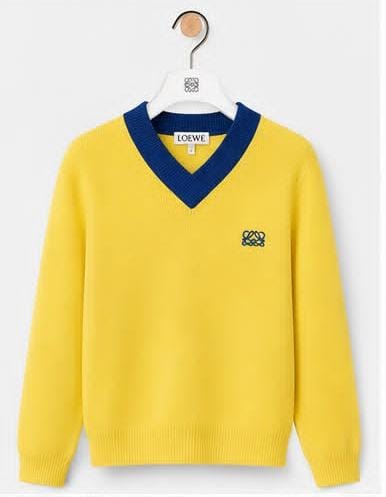 Premium Exclusive High-End Authentic Yellow V-Neck Pullover with Contrast Trim