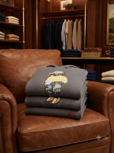 Premium Exclusive High-End Authentic Knit Hoodie with Embroidered Bear Graphic