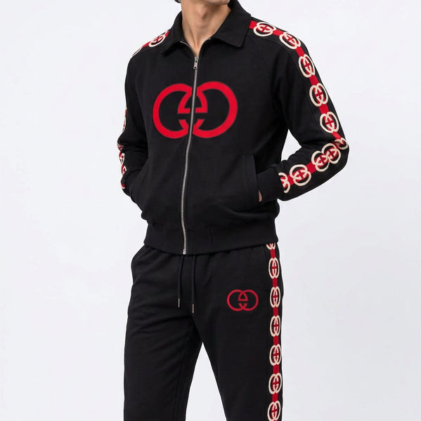 Premium Exclusive High-End Authentic Black Tracksuit Set with Contrast Sleeve & Side Stripes