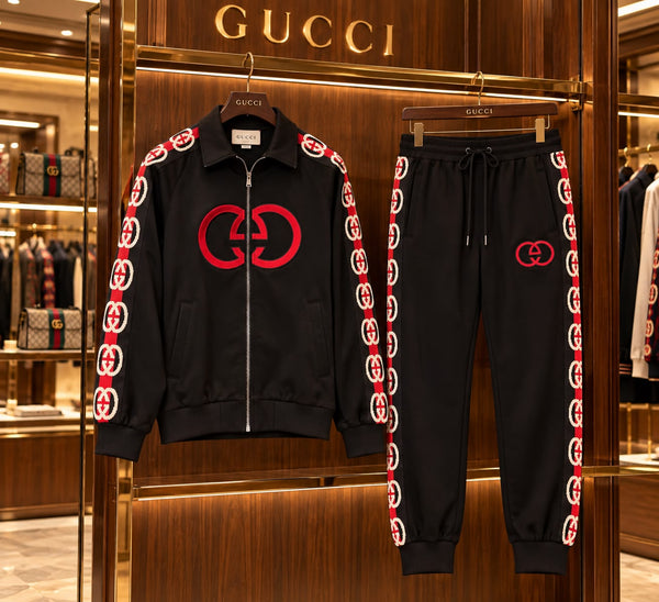 Premium Exclusive High-End Authentic Black Tracksuit Set with Contrast Sleeve & Side Stripes