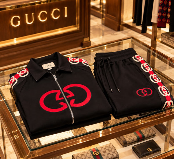 Premium Exclusive High-End Authentic Black Tracksuit Set with Contrast Sleeve & Side Stripes