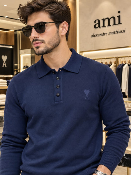 Premium Exclusive High-End Soft Knit Long Sleeve Polo Pullover