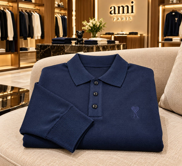 Premium Exclusive High-End Soft Knit Long Sleeve Polo Pullover