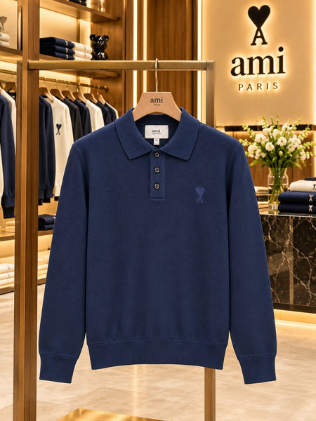 Premium Exclusive High-End Soft Knit Long Sleeve Polo Pullover