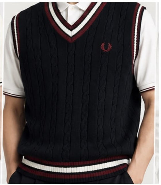 Premium Exclusive High-End Authentic Cable Knit V-Neck Sweater Vest