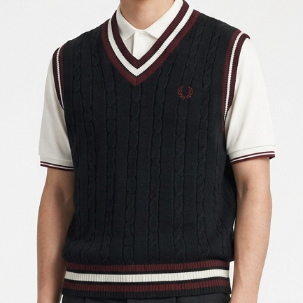Premium Exclusive High-End Authentic Cable Knit V-Neck Sweater Vest