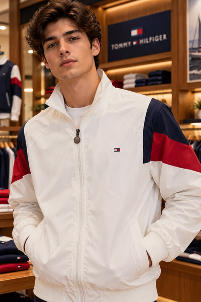 Premium Exclusive High-End Authentic White Color-Block Windcheater Jacket