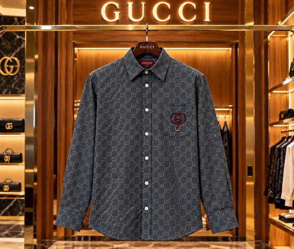 Premium Exclusive High-End Authentic Charcoal Monogram Print Regular Fit Shirt