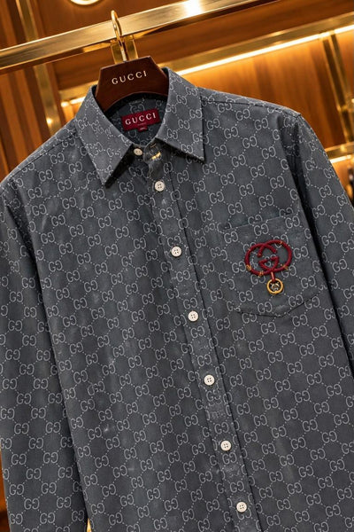 Premium Exclusive High-End Authentic Charcoal Monogram Print Regular Fit Shirt