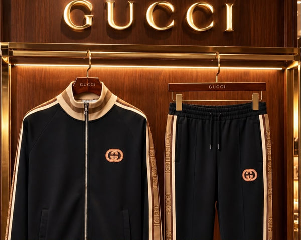 Premium Exclusive High-End Authentic Tracksuit Set with Beige Contrast Side Stripes