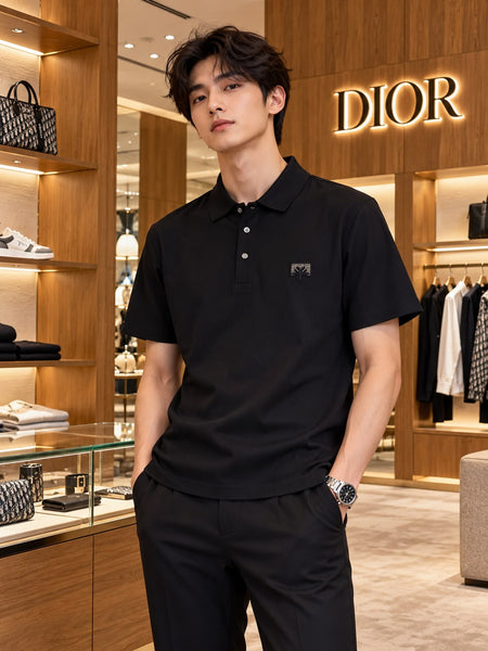 Premium Polo T-Shirt with Signature Chest Logo and Classic Collar
