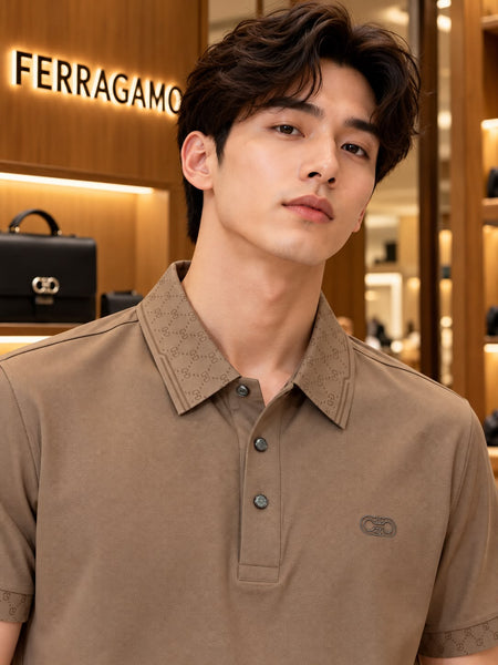 Premium Polo T-Shirt with Monogram Collar and Signature Sleeve Detailing
