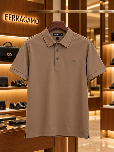 Premium Polo T-Shirt with Monogram Collar and Signature Sleeve Detailing