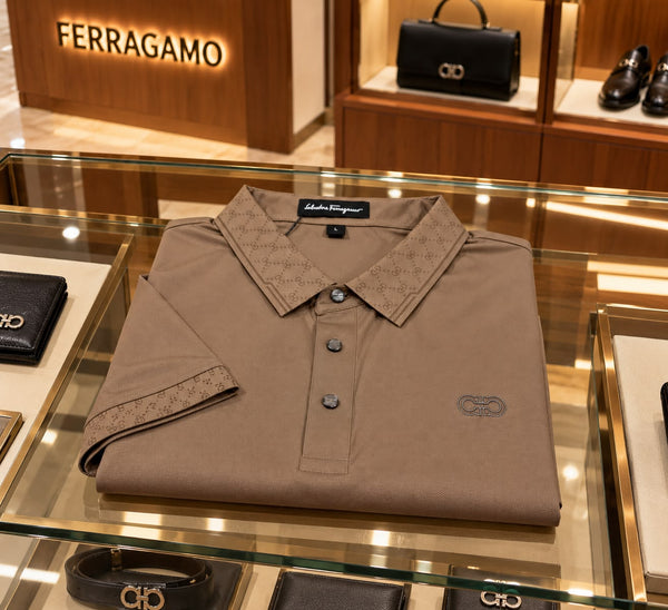 Premium Polo T-Shirt with Monogram Collar and Signature Sleeve Detailing