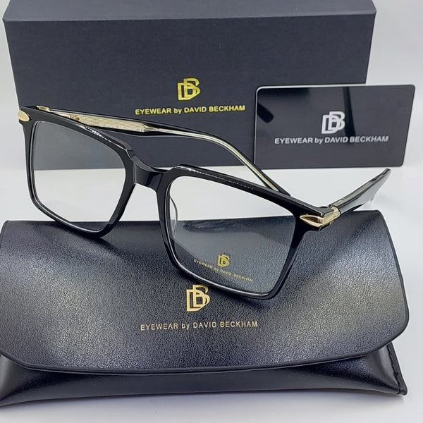 Eyewear  Black Full-Rim Square Eyeglasses with Gold-Accent Temples