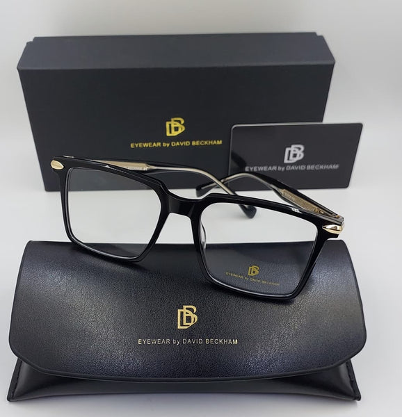 Eyewear  Black Full-Rim Square Eyeglasses with Gold-Accent Temples