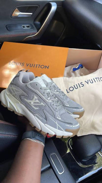 Chunky Sneakers – Grey Mesh & Suede Lace-Up Running Style Shoes with Thick Sole