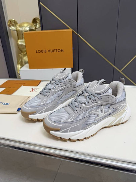Chunky Sneakers – Grey Mesh & Suede Lace-Up Running Style Shoes with Thick Sole