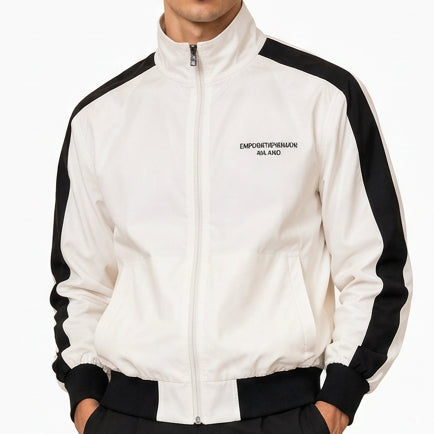 Premium White Lightweight Windcheater with Contrast Stripes