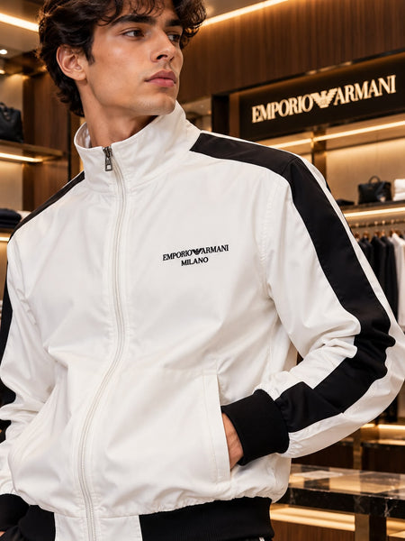 Premium White Lightweight Windcheater with Contrast Stripes
