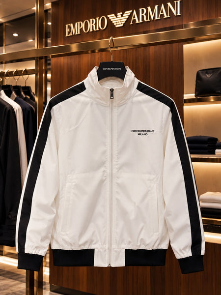 Premium White Lightweight Windcheater with Contrast Stripes