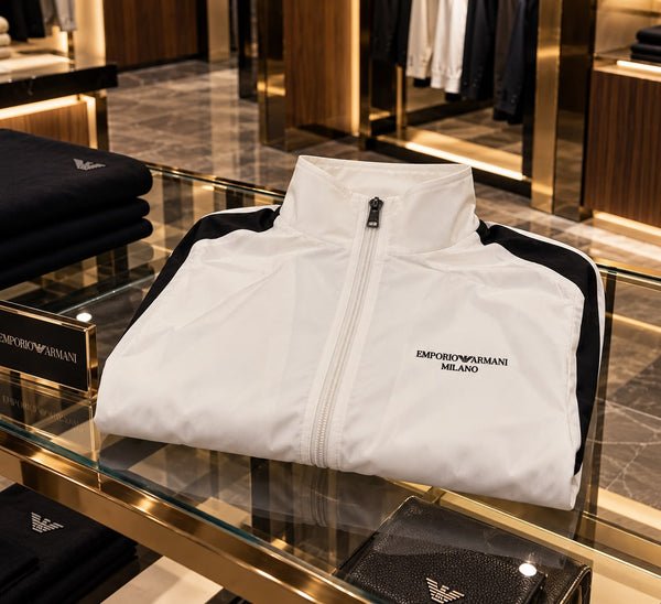 Premium White Lightweight Windcheater with Contrast Stripes