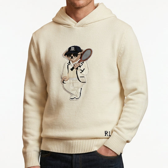 Premium Soft Knit Hoodie with Embroidered Bear Graphic