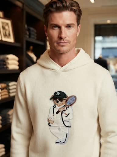Premium Soft Knit Hoodie with Embroidered Bear Graphic