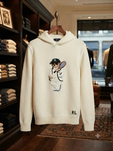 Premium Soft Knit Hoodie with Embroidered Bear Graphic