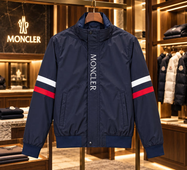 Premium Navy Lightweight Windcheater with Tricolor Sleeve Stripes