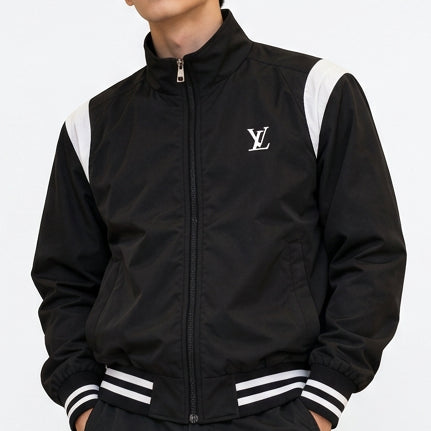 Premium Black Windcheater with White Contrast Accents