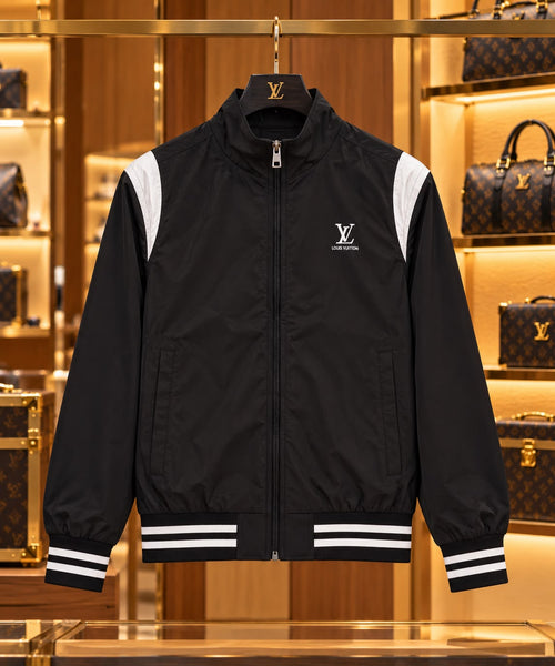 Premium Black Windcheater with White Contrast Accents
