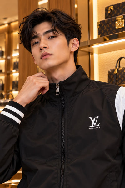 Premium Black Windcheater with White Contrast Accents
