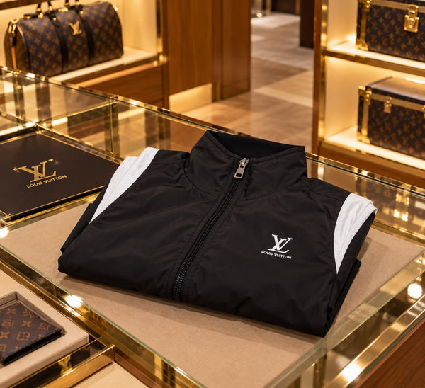 Premium Black Windcheater with White Contrast Accents